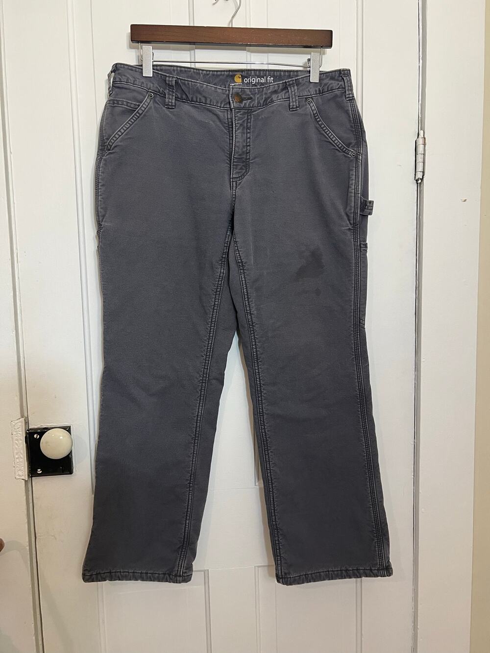 Carhartt women’s 12 short gray fleece lined pants 28” inseam original fit winter